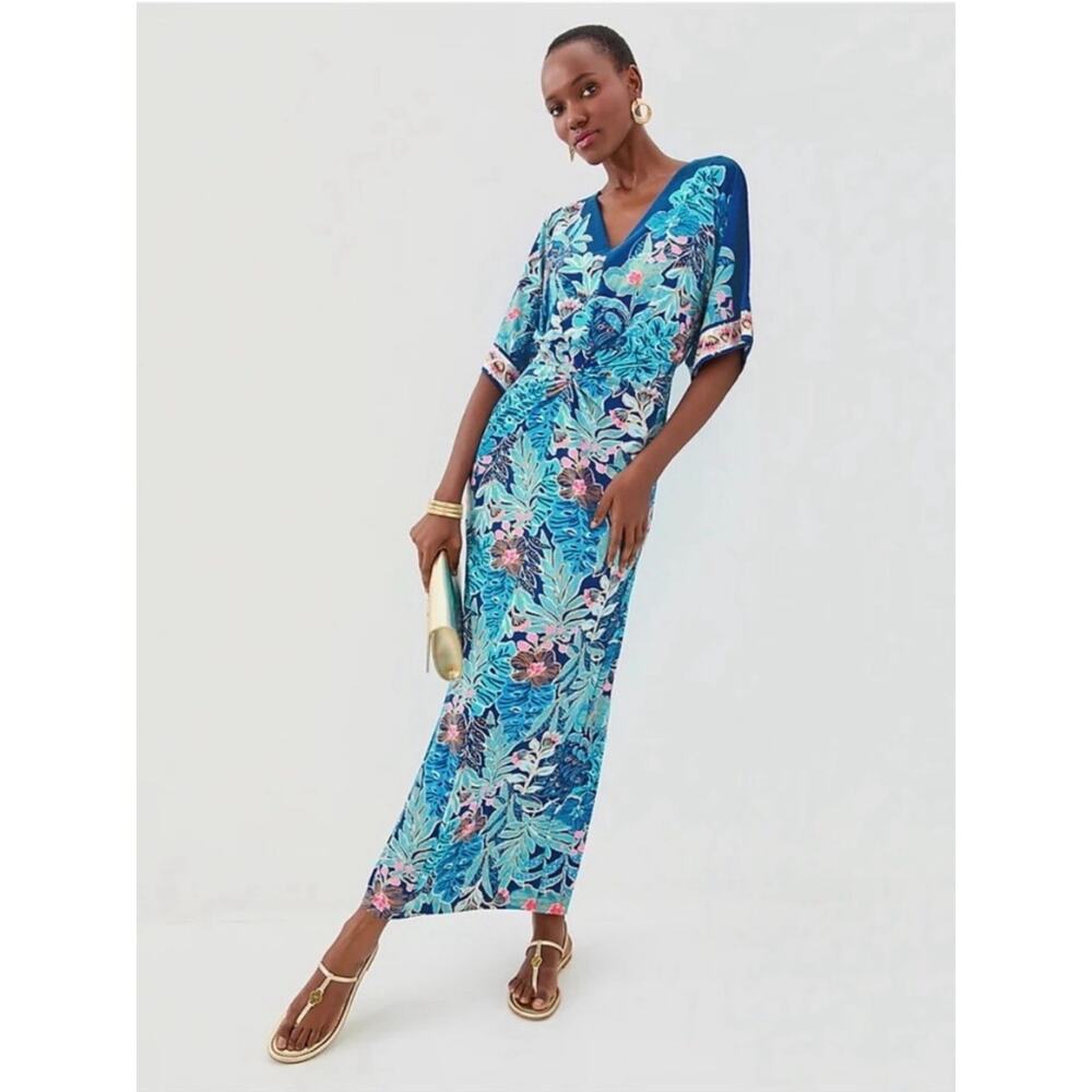 NWT Lilly Pulitzer Adalyn Maxi Dress Size 8 Starlight Navy Best Fronds Forever - Picture 2 of 14